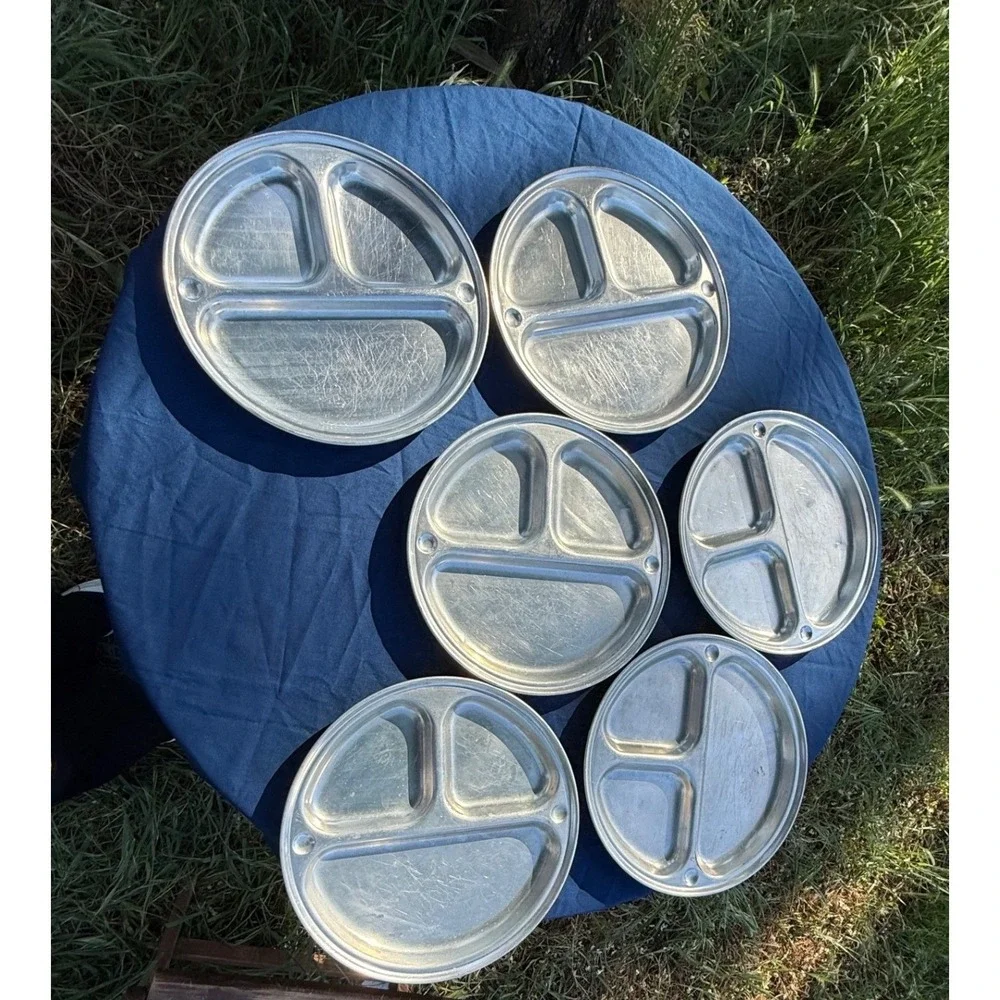 Vintage Aluminum Divided Mess Trays Set of 6 – Military Cafeteria Style Plates